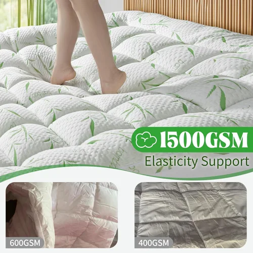 Vista 3 de LIANLAM Cubrecolchón – 1500GSM 3D+7D relleno alternativo de plumón 3 pulgadas, extra firme para dolor de espalda, bolsillo profundo de 6 a 18