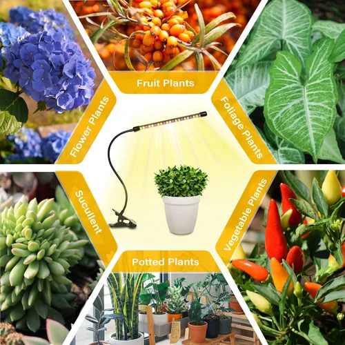 Vista 7 de iPower - Lámpara LED de crecimiento con espectro completo para plantas de interior, cuello de cisne ajustable, 2/3 modos de luz y 5/10 niveles