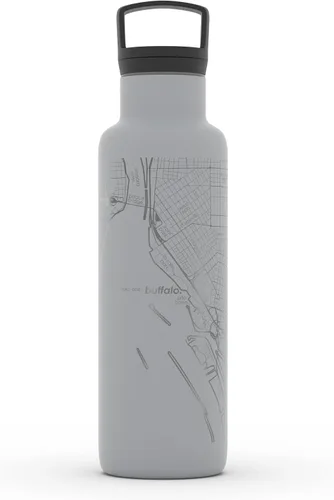 Vista 184 de Well Told Botella de agua aislada con mapa de Washington DC grabado, botella de acero inoxidable grabada (21 onzas, blanco) botella aislada de mapa