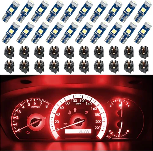 Vista 9 de BELOMI 20 unidades de luces LED T5 para salpicadero de automóvil, bombilla de alta luminosidad 3030-3SMD de repuesto con casquillo de bloqueo de Azul