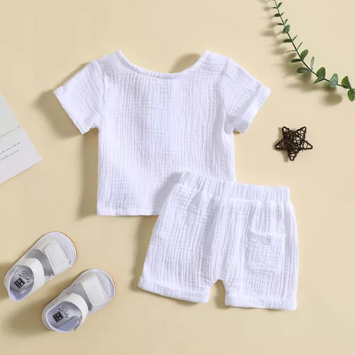 Vista 65 de fhutpw Conjunto de 2 piezas de ropa de verano para bebés, camiseta de manga corta, cintura elástica, pantalones cortos para niños pequeños