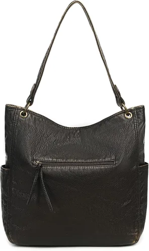 Vista 4 de Montana West Stone Washed Leather Hobo Purses for Women Soft Top Handle Shoulder Bag with Wallet 2PCS Set