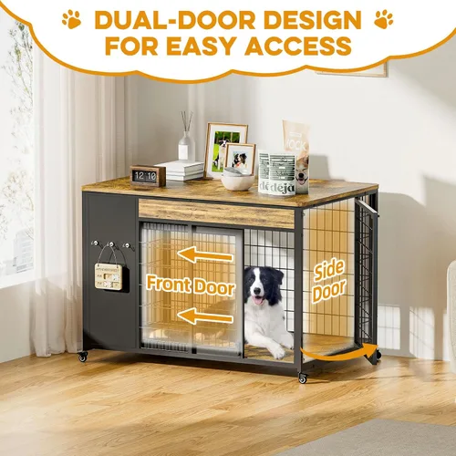 Vista 2 de Mueble de jaula para perros de 38", jaula para perros con marco DIY, perrera interior con puerta corrediza, mesa auxiliar de jaula para perros