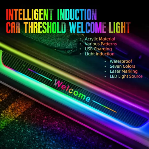 Vista 2 de Luces LED para umbral de puerta de auto, luces de bienvenida personalizables para puerta de auto, regalos de cumpleaños y día de Navidad para Negro