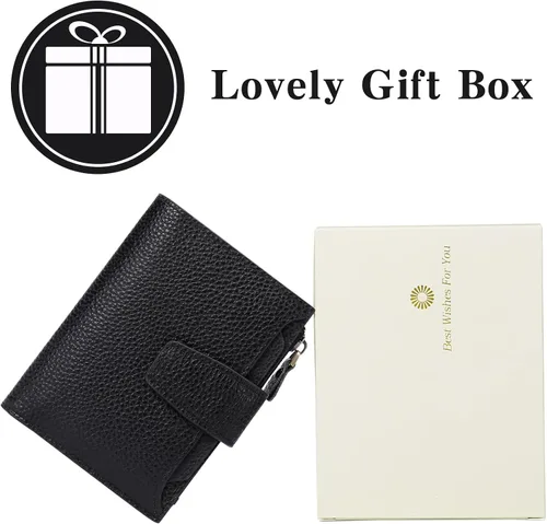 Vista 7 de FALAN MULE - Cartera de cuero auténtico para mujer, pequeña, plegable y compacta, con bloqueo de interferencia de radiofrecuencia (RFID)