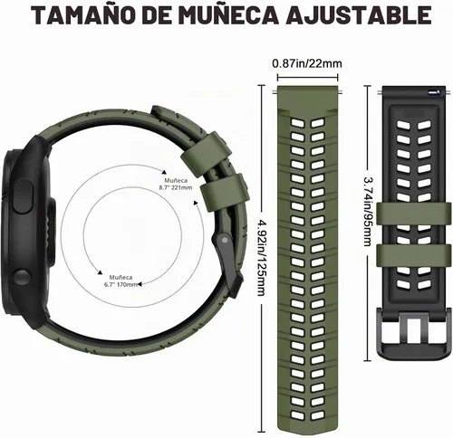 Vista 6 de ISABAKE Compatible con Garmin Vivoactive 4/Venu 2/Forerunner 255 265 Bandas, correa de silicona deportiva para Samsung Galaxy Watch 3 1.772 Verde