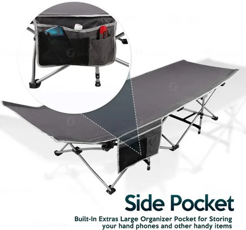 Vista 2 de Zone Tech - Cuna plegable de viaje para exteriores, gris clásico, de alta calidad, ligera, portátil, resistente, para adultos y niños, con bolsillo