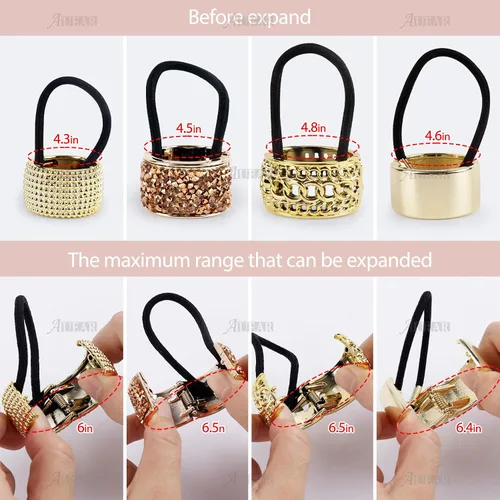 Vista 7 de AUEAR, Paquete de 8 soportes para cola de caballo con diamantes de imitación, puños góticos punk, elásticos para mujer, accesorios