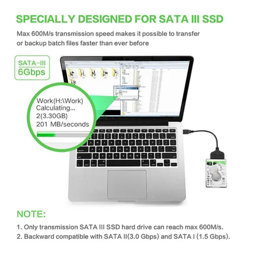 Vista 4 de Cable adaptador SATA a USB 3.0 para disco duro SATA III de 2.5", convertidor para SSD/HDD de 2.5" (no compatible con disco duro de 3.5")