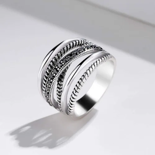 Vista 4 de Anillos de plata oxidados para mujer