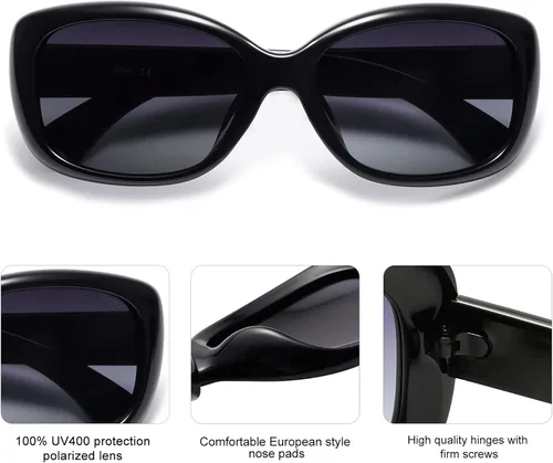Vista 3 de SOJOS Gafas de sol cuadradas vintage para mujer con protección UV polarizada, marco Havana