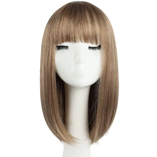 Vista 10 de Pelucas Bob con flequillo, peluca de cabello castaño rojizo de 10 Caoba