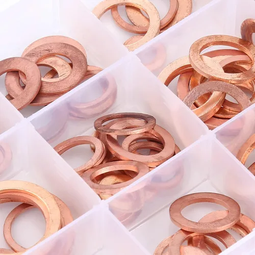 Vista 7 de 150pcs Copper Flat Washer Assortment Kit in Storage Box Plain Metal Spacers for Electrical Thermal Conductivity Load Distribution Screw Preload