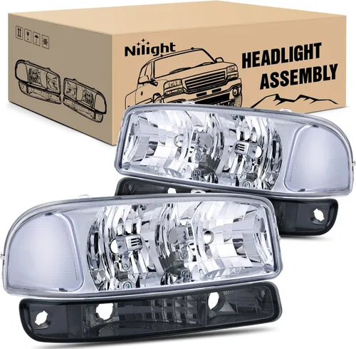 Vista 11 de Nilight Conjunto de faros delanteros compatible con GMC Sierra Yukon 1999, 2000, 2001, 2002, 2003, 2004, 2005, 2006, GMC Sierra Yukon, lente