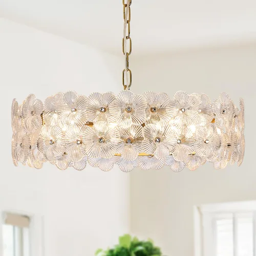 Vista 10 de Lámpara colgante de cristal dorado, paquete de 1 lámpara colgante de techo pequeña con flores modernas, 1 luz para cocina, isla, fregadero, comedor