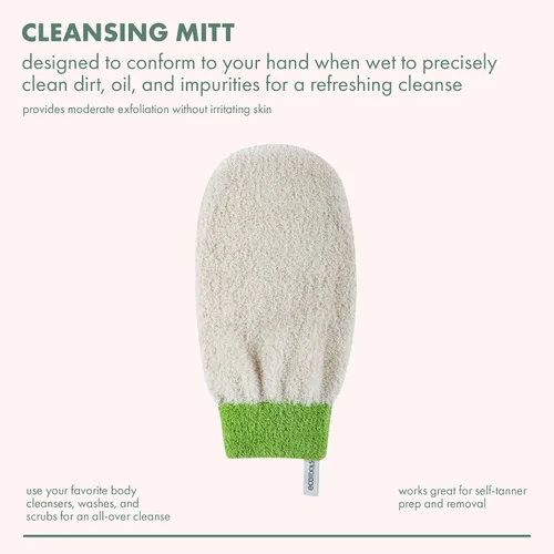 Vista 2 de EcoTools Manopla limpiadora, guante exfoliante para baño y ducha, elimina la piel seca y autobronceador, guante de ducha ecológico que proporciona