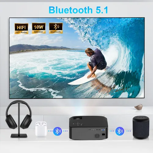 Vista 6 de Proyector grande ANSI 4500 con WiFi y Bluetooth, proyector de película de pantalla de 450 pulgadas con altavoz HIFI, proyectores 4K de alto brillo