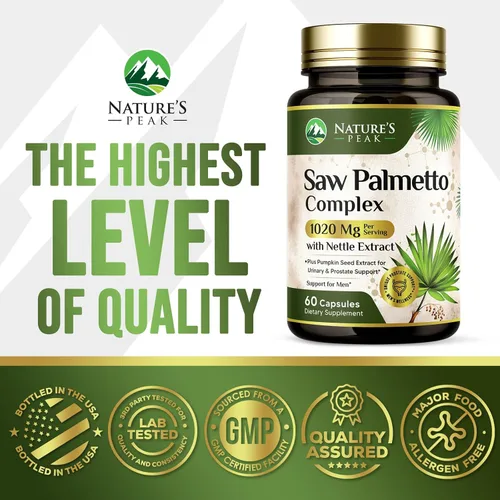Vista 4 de Saw Palmetto - Suplementos de salud para próstata para hombres, 1000 mg, 3 veces más fuerza con semillas de calabaza, bloqueador de DHT, salud