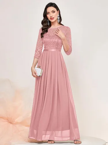 Vista 4 de Miusol Vestido largo formal de dama de honor con encaje floral y manga 34 para mujer
