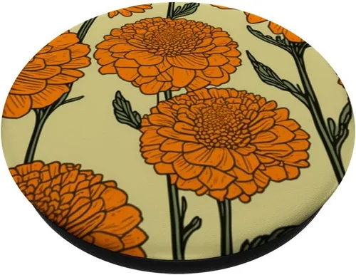 Vista 2 de Marigold Flower Line Art - PopSockets de PopSockets de color naranja floral moderno intercambiable