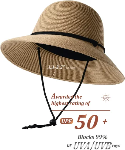 Vista 2 de Sombreros de sol para mujer con FPS 50 de algodón con cordón de barbilla de ala ancha elegante de 216-236 pulgadas
