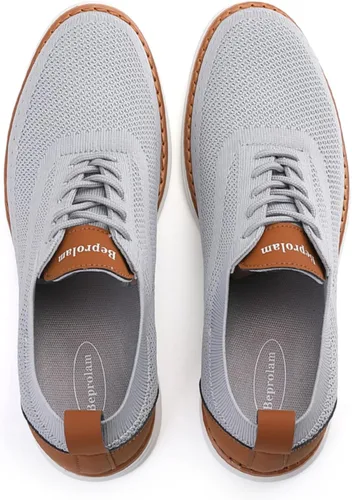 Vista 2 de Zapatillas de vestir de malla para hombre, transpirables, zapatos Oxford de negocios, casuales, ligeros, de punto, con punta de ala