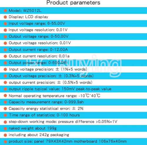 Vista 7 de Módulo de fuente de alimentación ajustable CNC Buck, convertidor de banco ajustable 50 V 20 A 1000 W voltaje y amperímetro regulador de voltaje CC