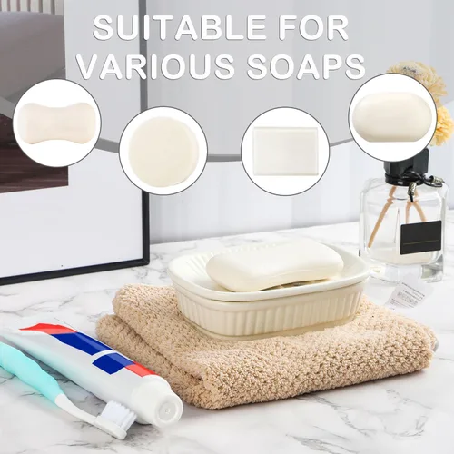 Vista 3 de VanEnjoy Jabonera de cerámica verde, jabonera autodrenante para fregadero de cocina, tenedor decorativo del cuarto de baño