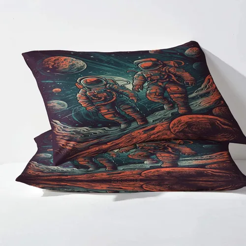 Vista 3 de NOGAWA Juego de sábanas de astronauta tamaño individual XL, sábanas espaciales, sábanas y fundas de almohada estampadas de 3 piezas, sábana bajera