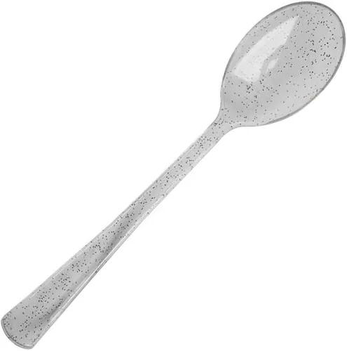 Vista 6 de Efavormart - 100 cucharas de plástico desechables con purpurina plateada para bodas, fiestas, banquetes, eventos, dulces, bufés