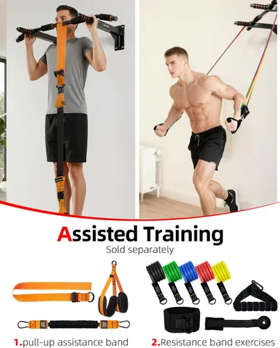 Vista 7 de Abahub Barra de dominadas montada en la pared, barra de dominadas multiagarre para entrenamiento de gimnasio en casa, instalación en taladro, barra