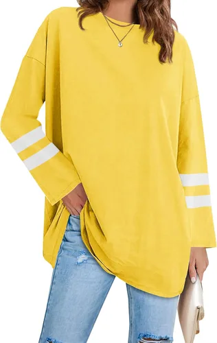 Vista 109 de Fisoew Camisetas de manga larga para mujer, holgadas, casuales, con cuello redondo, blusa suave
