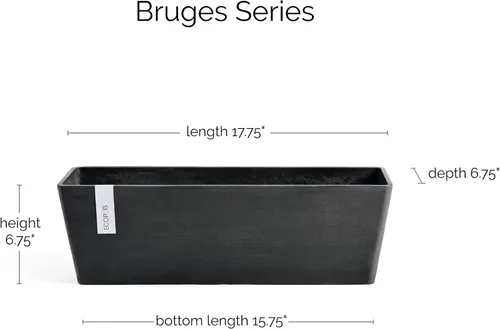 Vista 2 de Ecopots Bruges - Maceta compuesta rectangular moderna y duradera para interiores y exteriores, a base de reciclaje, color gris oscuro, 17.75 pulgadas