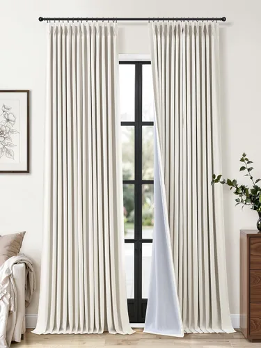 Vista 30 de Cortinas opacas plisadas de lino beige y blanco de 90 pulgadas de largo para dormitorio o sala de estar, juego de 2 paneles, oscurecimiento