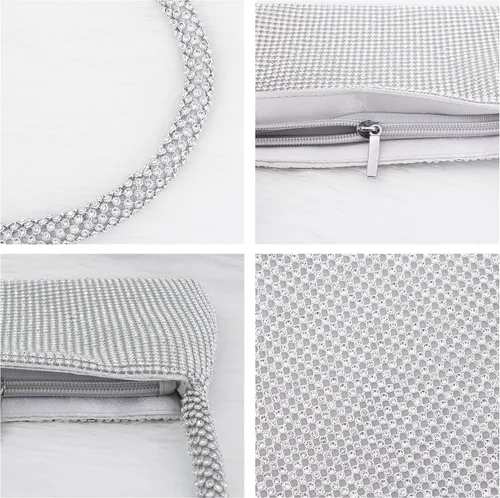 Vista 5 de Naimo Bolso de mano de cristal brillante con asa superior, bolso de hombro cruzado para boda, fiesta, novia