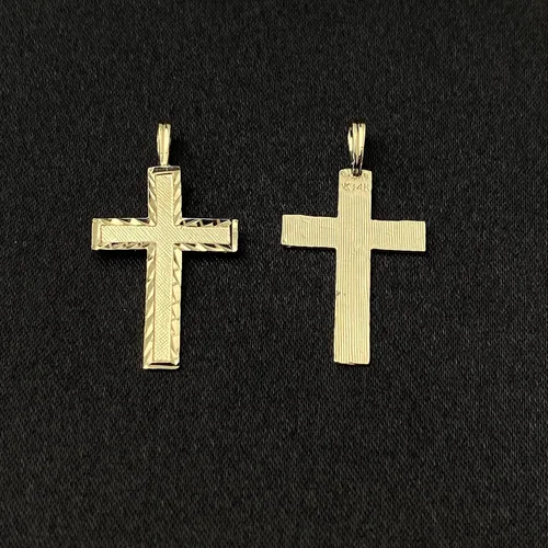 Vista 3 de Ioka Colgante de oro amarillo de 14 quilates con cruz fina religiosa pequeña con colgante de corte de diamante para collar o cadena