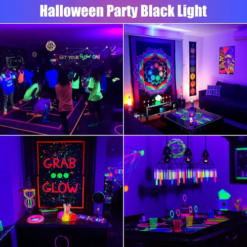 Vista 7 de Barras de luz negras de 50 W, impermeables, portátiles, 395-405 nm, luces negras LED UV con enchufe+interruptor de encendido/apagado+cable de 5 pies