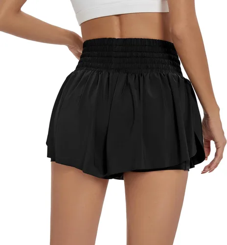 Vista 4 de Blaosn Pantalones cortos atléticos fluidos para mujer, cintura alta, gimnasio, yoga, entrenamiento, correr, pantalones cortos, falda, ropa linda