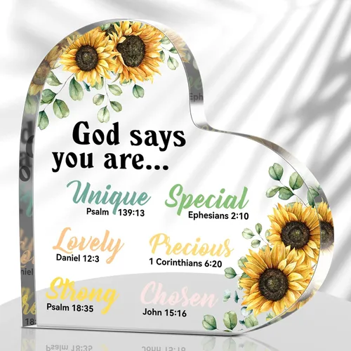 Vista 8 de Chunful Regalo cristiano para mujeres, girasoles, regalos para oficina, oraciones inspiradoras de pisapapeles, escritura religiosa, flor