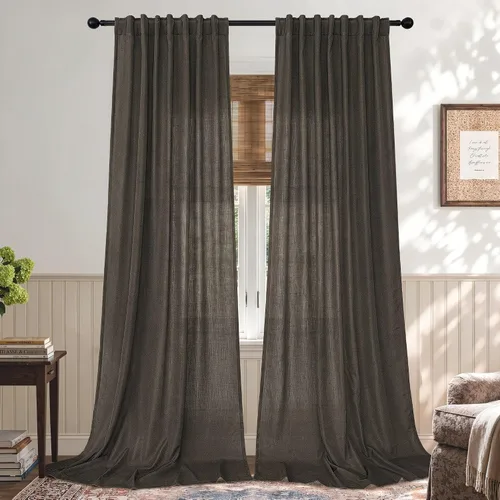 Vista 46 de Cortinas rosa intenso para sala de estar de 84 pulgadas de largo, juego de 2 paneles con pestaña trasera y bolsillo, cortinas de lino Berry