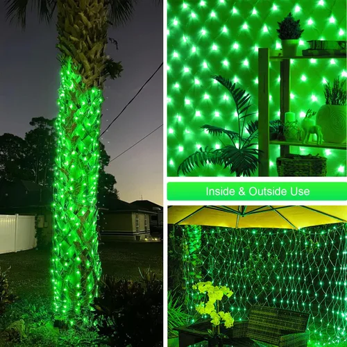 Vista 8 de JMEXSUSS 200 luces LED verdes de red, enchufables, 9.8 pies x 6.6 pies, luces de red de Navidad conectables para exteriores, luz verde de arbusto