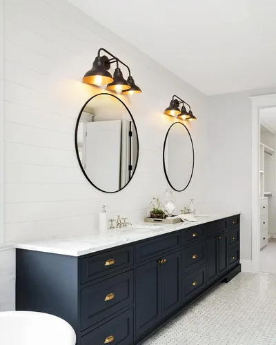 Vista 7 de Lámparas de tocador de baño de granja de 25 pulgadas, lámparas de baño de 3 luces sobre espejo, apliques rústicos de pared con pantalla de metal