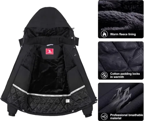 Vista 4 de CAMEL CROWN Women's Ski Jacket with Hood Winter Thicken Windproof Raincoat Warm Fleece Mountain Female Coat