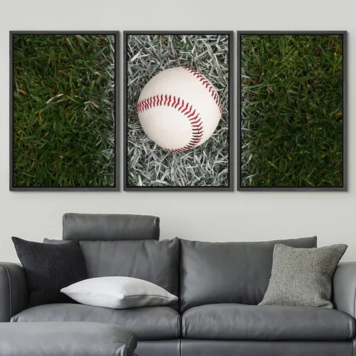 Vista 503 de wall26 Lienzo enmarcado para pared, juego de arte de primer plano, detalles de costuras de béisbol, atletas deportivos, fotografía, moderno