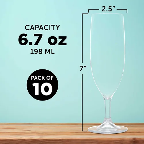 Vista 5 de DISCOUNT PROMOS Juego de 10 copas de champán de plástico, 6.7 oz. – Plástico, Barware, Elegante – Transparente