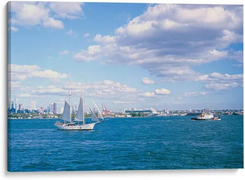 Vista 6 de Canvas Lab Sailboat leaving Manhattan by Raúl Ruz 11 x 7 in Fine Art Framed Print, Frame Color: Black, With Mat Scenery, Beaches and seas