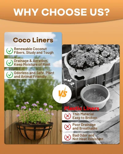 Vista 5 de Forro redondo de fibra de coco de 12 pulgadas para plantas, paquete de 2 macetas redondas de coco natural para macetas colgantes, cajas de ventana