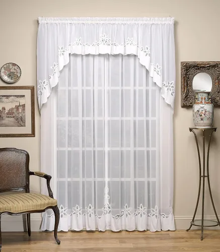 Vista 5 de Today's Curtain Plymouth Classic Battenburg - Cenefa transparente con apliques, 14 pulgadas, color crudo