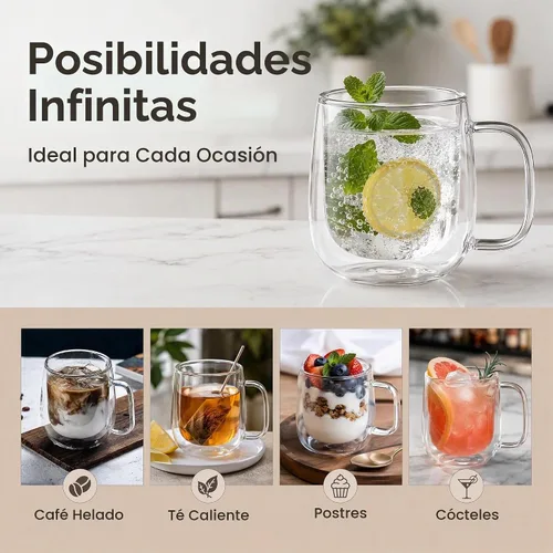 Vista 6 de Little World Taza de café de vidrio, 8.5 onzas, doble pared, aislada, resistente al calor, para té, café, café con leche, capuchino, espresso, té