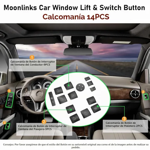 Vista 2 de Moonlinks Cubiertas de botón para interruptor de ventana eléctrica de puerta interior, repuesto compatible con Mercedes Benz A B C E G GLA CLA GLK